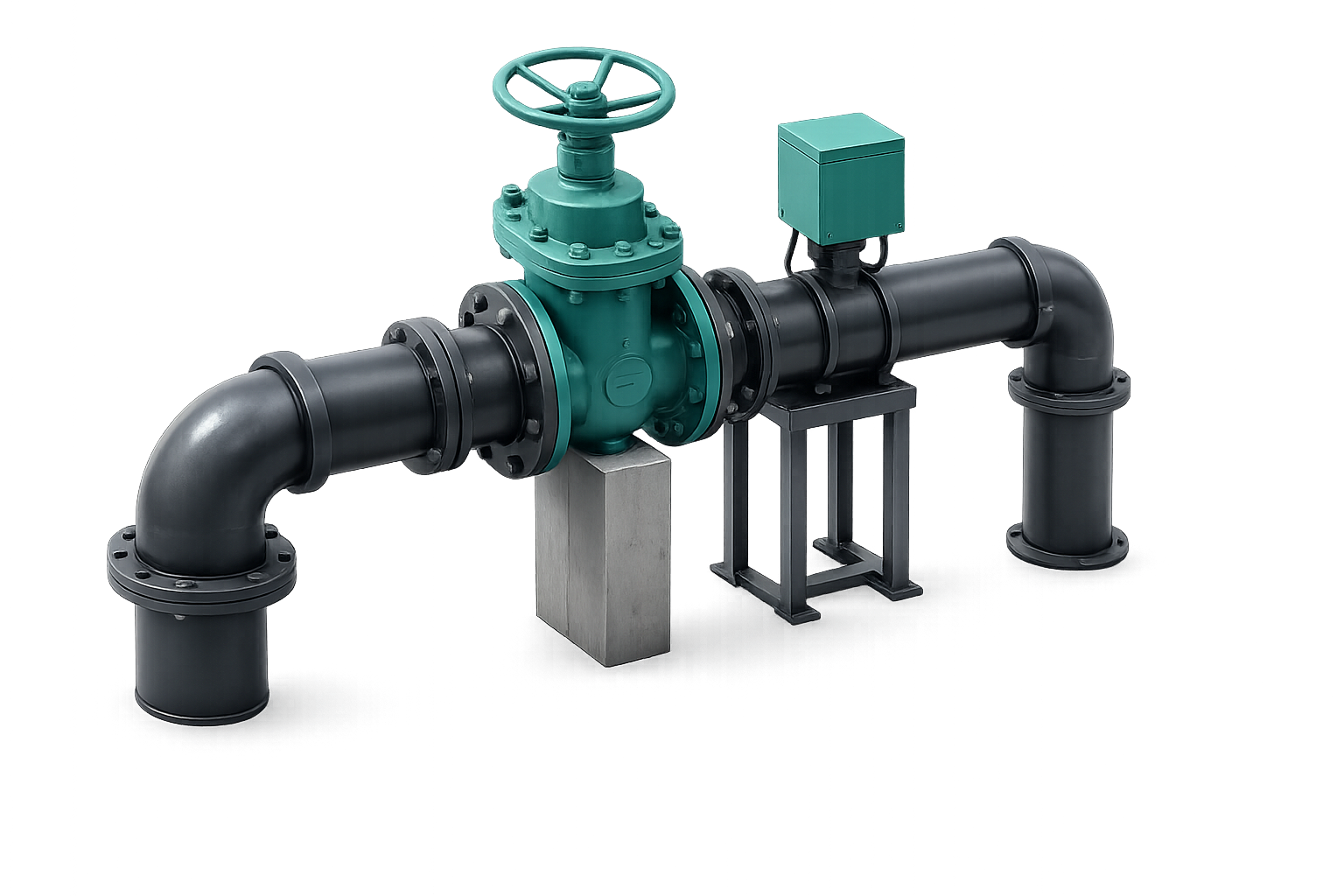 Tubería industrial con válvula y actuador de control